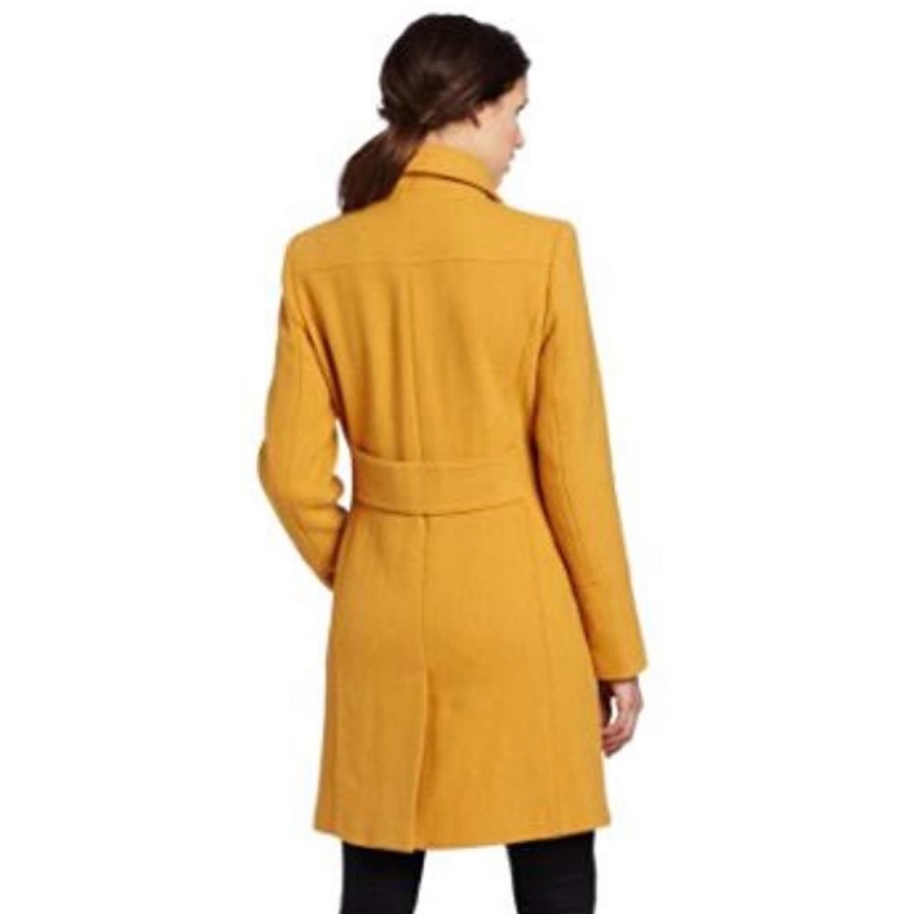 NWT Calvin Klein Single Breasted Wool Pea Coat Winter Dress Coat Mustard Size 6 - Picture 3 of 14